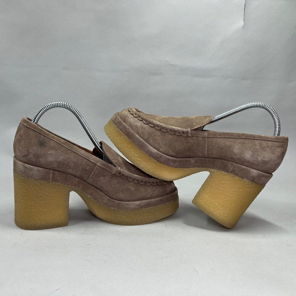 Marc Fisher Lina Platform Heels Women's Size 8.5 Beige Suede Leather Loafers - Picture 7 of 14